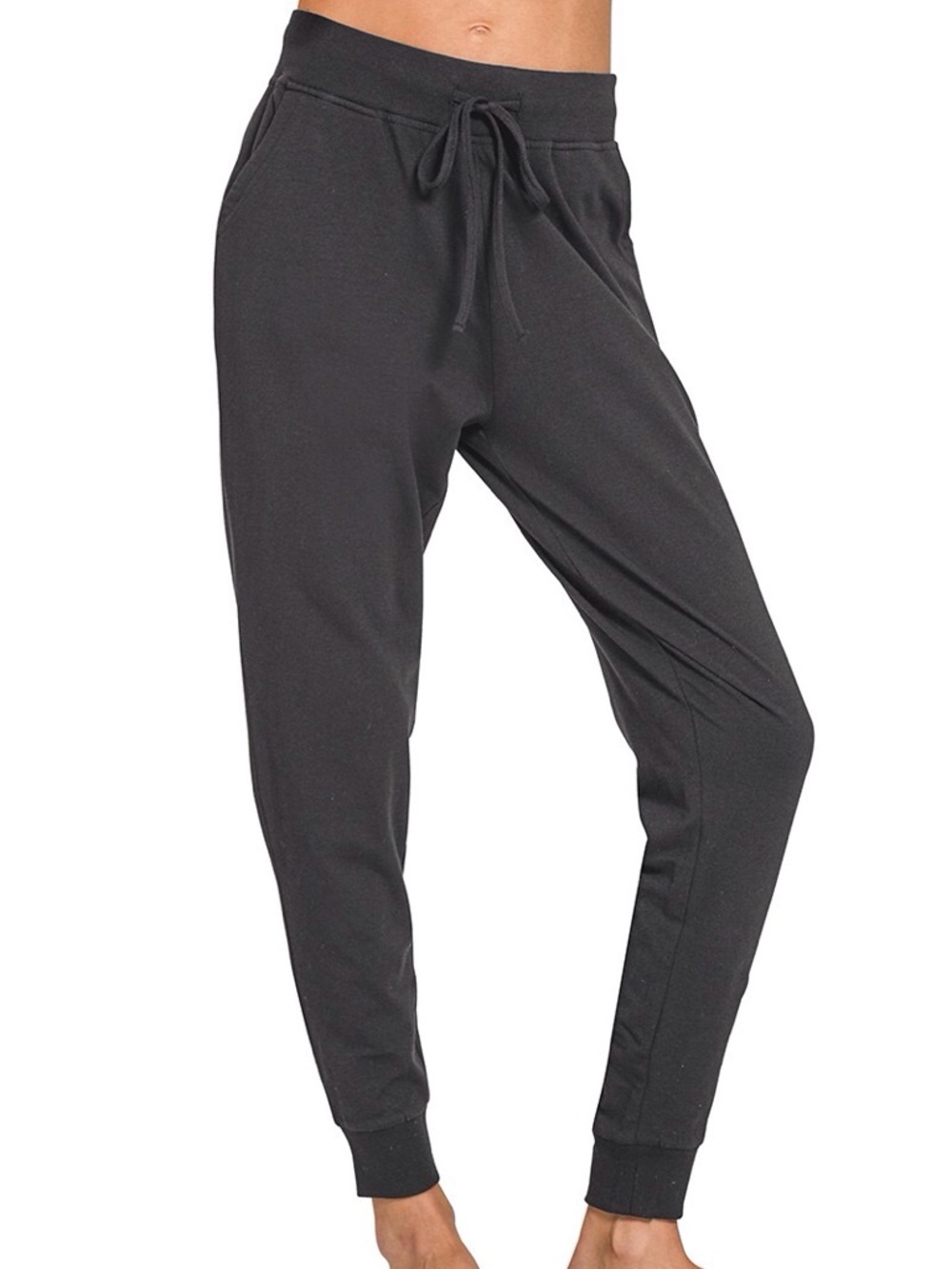 Zenana NWT Black Joggers Terry Cotton Size Small Medium